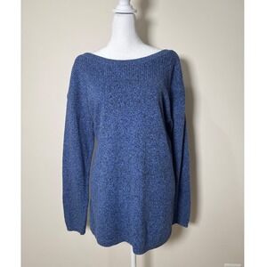 Talbots Blue Speckled Boat Neck Sweater Women's Size L Long Sleeve Knit